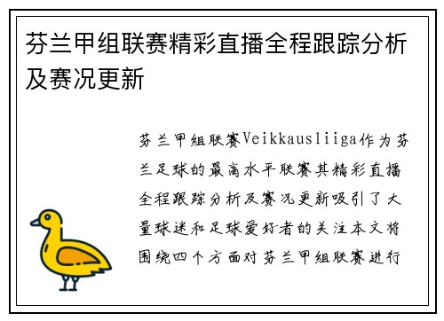 芬兰甲组联赛精彩直播全程跟踪分析及赛况更新